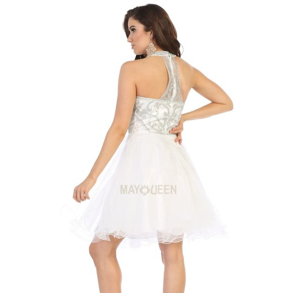 SHORT WHITE HALTER NECK RACERBACK DRESS - Picture 2 of 7